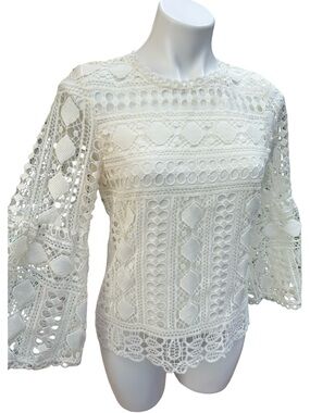 Ellison Cream Crochet Lace Bell-Sleeve Blouse